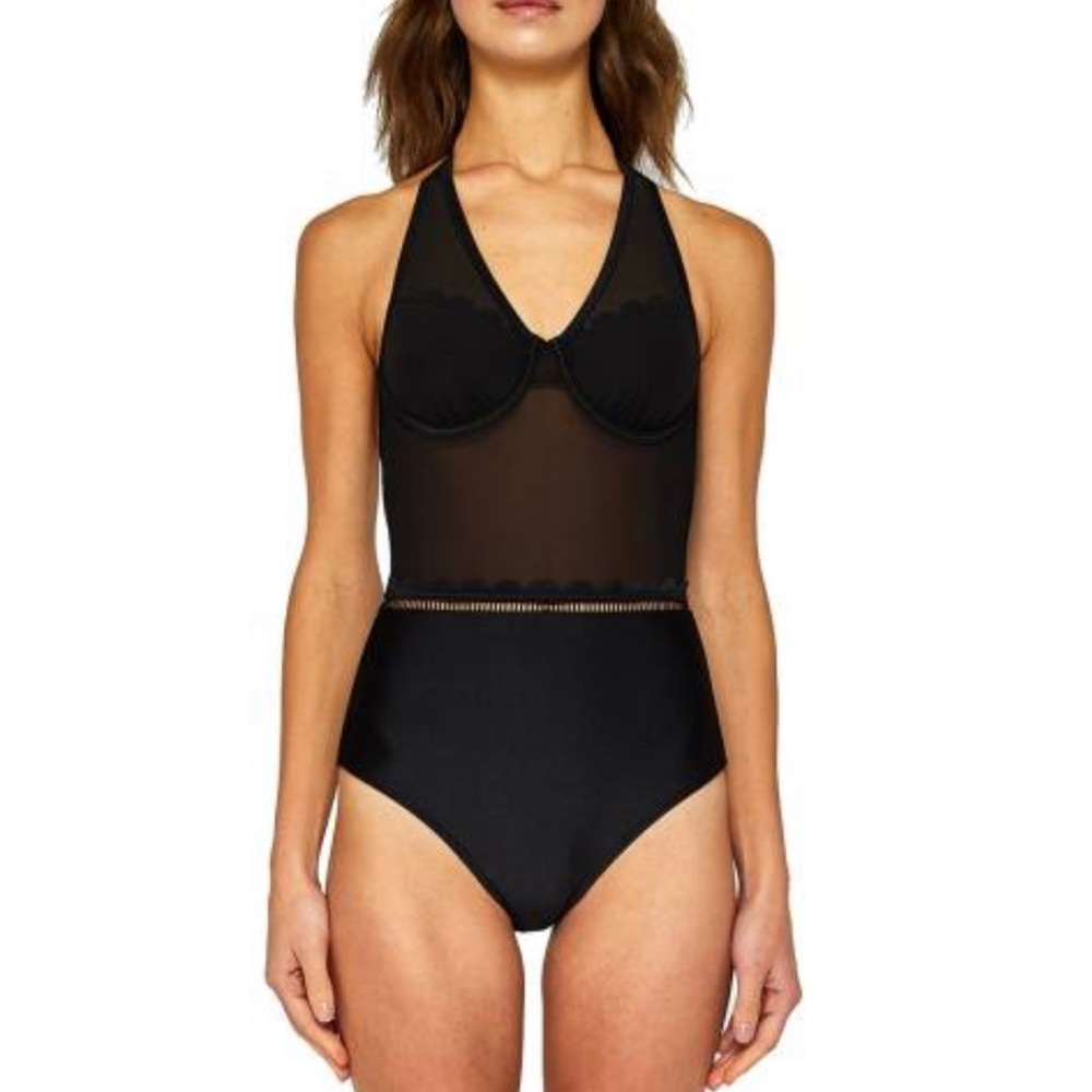 Women’s Ted Baker London one piece scallop mesh swimsuit size 34DD